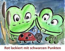 Rotlackiert mit schwarzen Punkten